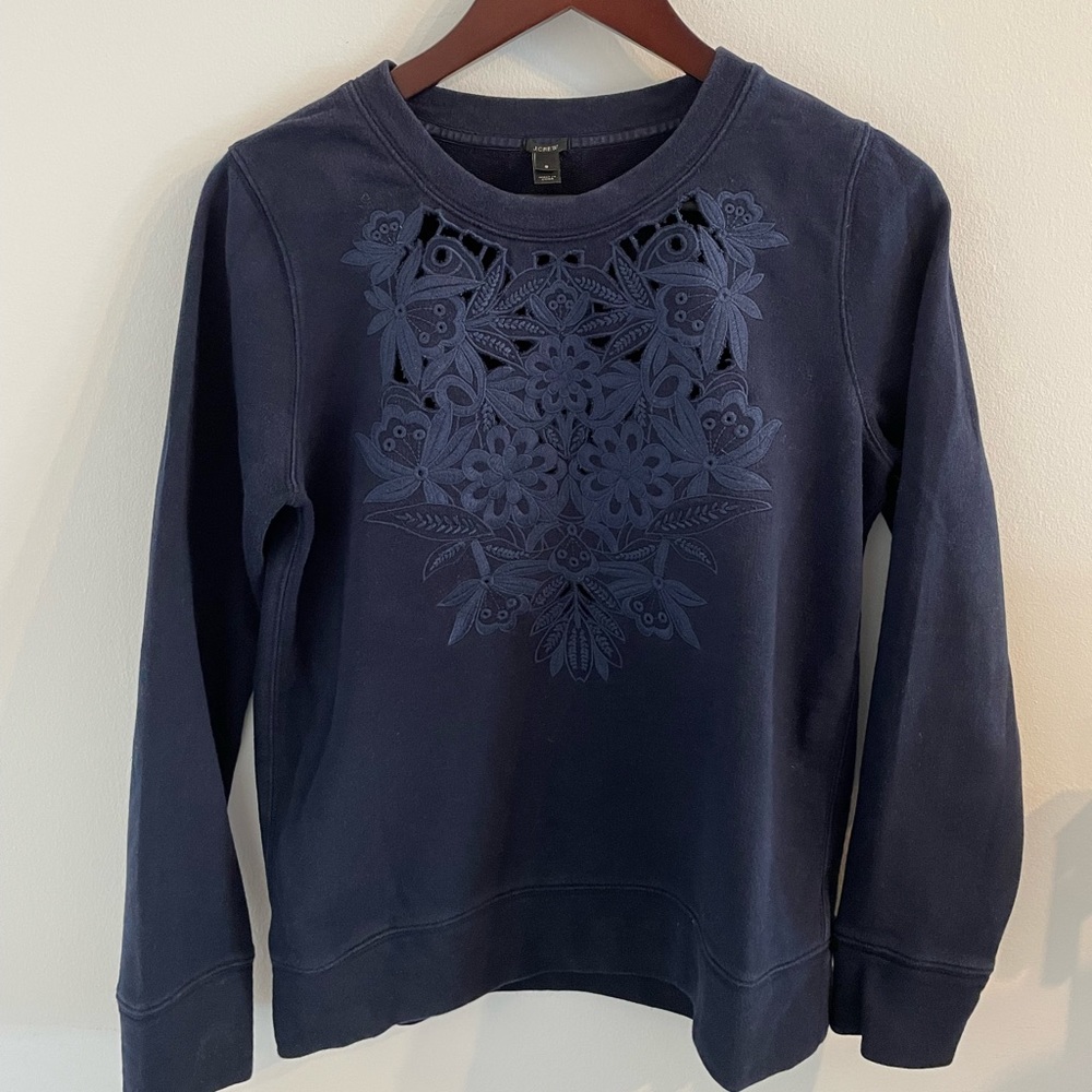 J Crew Embroidered Navy Sweatshirt | S